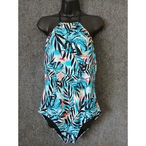 Reel Legends Swimsuit 1 Piece Halter Womens Plus Size XXL Tropical Palm Colorful